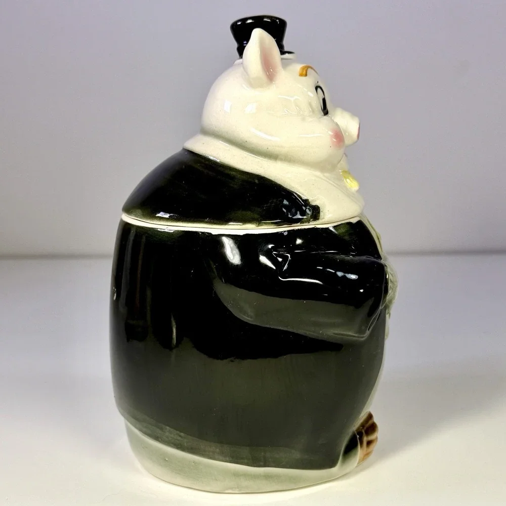 VTG Pacific Japan Pig Tobacco Jar Top Hat Suit Figural Ceramic Humidor 7.25